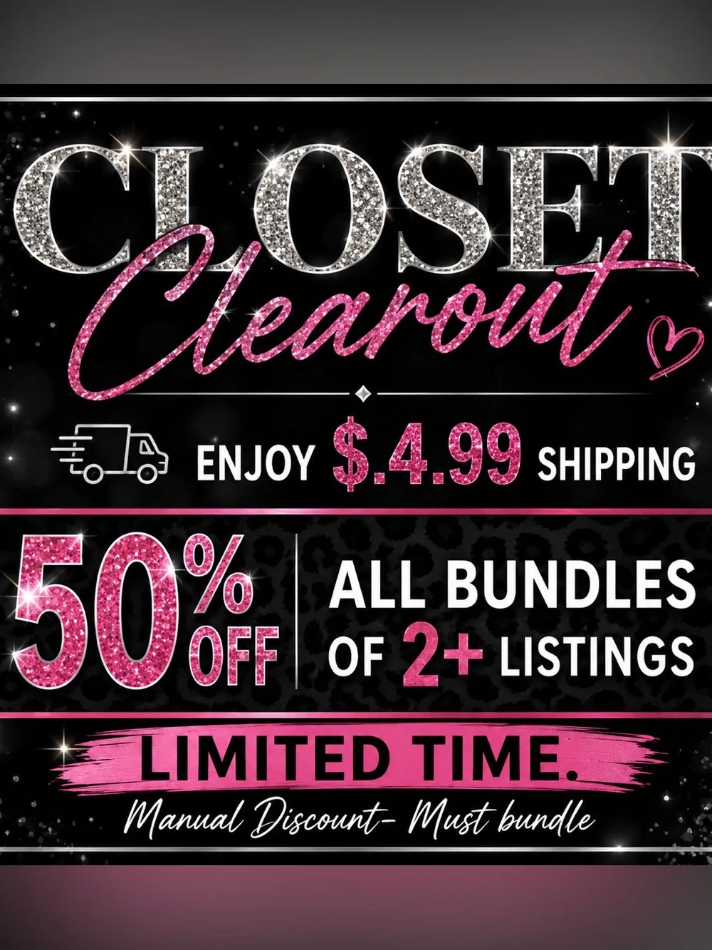 DISCOUNT- OFF LISTING PRICES.MANUAL DISCOUNT-MUST Bundle 2+ Items to save 50%